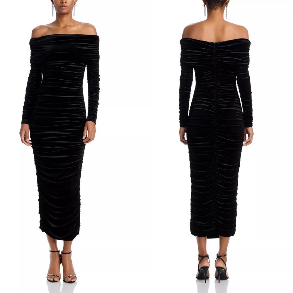 NWT New Ronny Kobo Varonica Off-the Shoulder Black Velvet Dress Size L